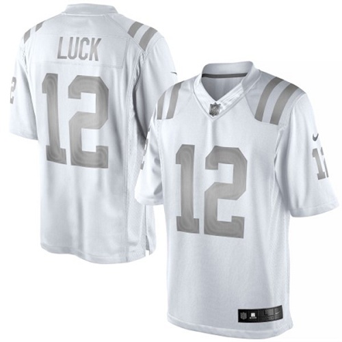 Men's Elite Andrew Luck Nike Jersey White - #12 Platinum NFL Indianapolis Colts